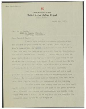 Allen Acknowledges Receipt of Pratt's Letter to the Journal Allen Acknowledges Receipt of Pratt's Letter to the Journal, 1917