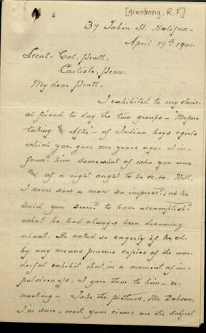 Armstrong Requests Photographs and Provides Education Advice to Pratt Armstrong Requests Photographs and Provides Education Advice to Pratt, 1901