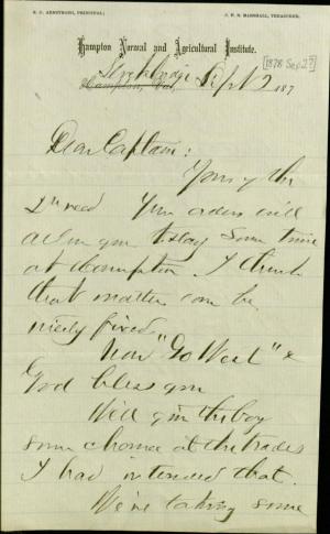 Armstrong Encourages Pratt Ahead of Recruitment Trip Armstrong Encourages Pratt Ahead of Recruitment Trip, 1878
