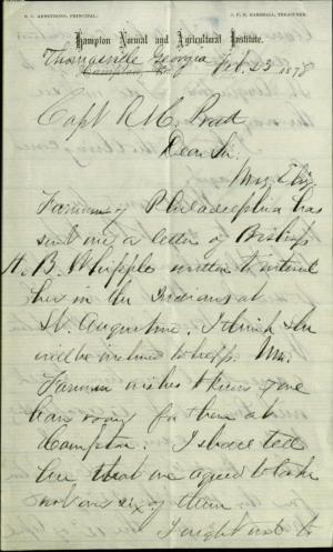 Armstrong Asks Pratt to Write to Bishop Whipple Armstrong Asks Pratt to Write to Bishop Whipple, 1878