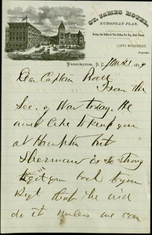 Armstrong Informs Pratt of Secretary of War Transfer Wishes Armstrong Informs Pratt of Secretary of War Transfer Wishes, 1879