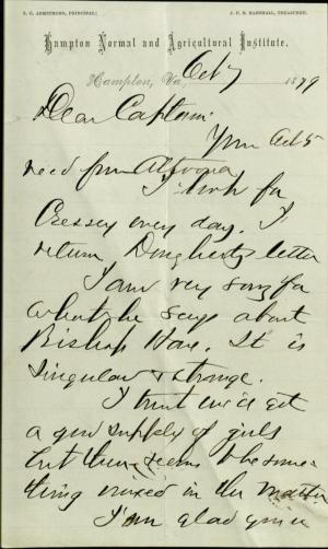 Armstrong Discusses Pratt's Recruitment Efforts Armstrong Discusses Pratt's Recruitment Efforts, 1879
