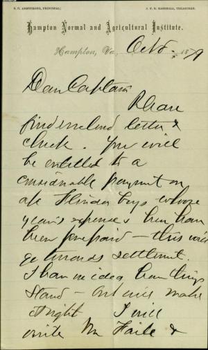 Armstrong Discusses Expenses for Ft. Marion Prisoners with Pratt Armstrong Discusses Expenses for Ft. Marion Prisoners with Pratt, 1879