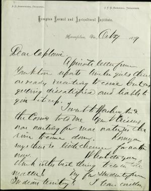 Armstrong Informs Pratt of Travel Difficulties for Yankton Girls Armstrong Informs Pratt of Travel Difficulties for Yankton Girls, 1879