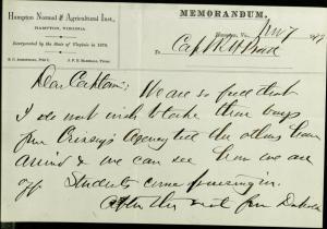 Armstrong Sends Pratt Memo on Student Capacity Armstrong Sends Pratt Memo on Student Capacity, 1879