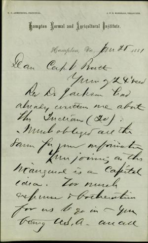 Armstrong Informs Pratt of Rev. Jackson's Party Armstrong Informs Pratt of Rev. Jackson's Party, 1881