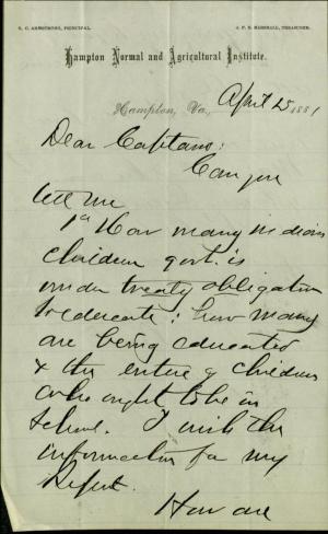 Armstrong Requests Treaty Information from Pratt Armstrong Requests Treaty Information from Pratt, 1881