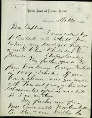 Armstrong Plans a Visit to Carlisle and Dickinson College with Pratt Armstrong Plans a Visit to Carlisle and Dickinson College with Pratt, 1880