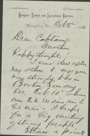Armstrong Urges Pratt to Attend Meeting in Boston, 1882