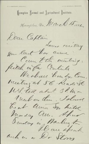 Armstrong Requests Pratt's Attendance at Meeting Armstrong Requests Pratt's Attendance at Meeting, 1882