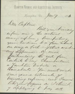 Armstrong Requests Travel Expense Estimates from Pratt, 1883