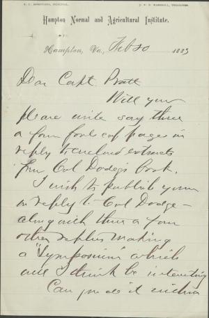 Armstrong Asks Pratt for Feedback on Dodge Book, 1883