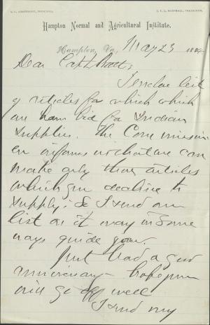 Armstrong Sends Pratt List of School-Made Supplies for Bid, 1884