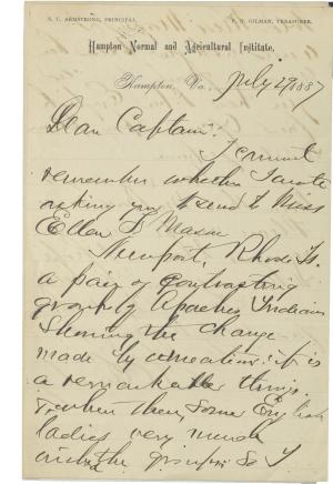 Armstrong Asks Pratt to Send Photographs to Ellen Mason Armstrong Asks Pratt to Send Photographs to Ellen Mason, 1887