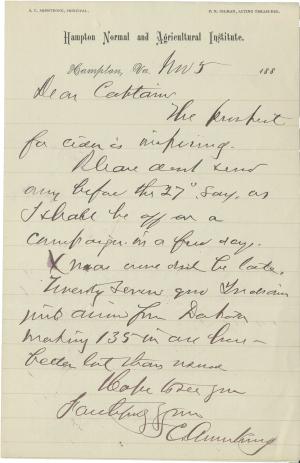 Armstrong Discusses Cider and Student Arrivals with Pratt Armstrong Discusses Cider and Student Arrivals with Pratt, 1883