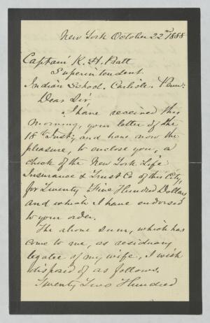Astor Sends Estate Donation to Pratt Astor Sends Estate Donation to Pratt, 1888