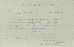 Benson Informs Pratt of Bequest to School Benson Informs Pratt of Bequest to School, 1902