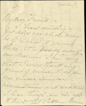 Berry Informs Pratt of Mercer's Attempt to Become Superintendent Berry Informs Pratt of Mercer's Attempt to Become Superintendent, 1904