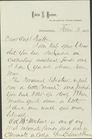 Benson Discusses Philanthropy During Economic Panic with Pratt Benson Discusses Philanthropy During Economic Panic with Pratt, 1884