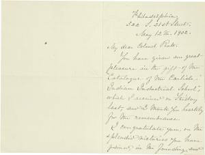 Brown Acknowledges Pratt for Sending Booklet, 1902