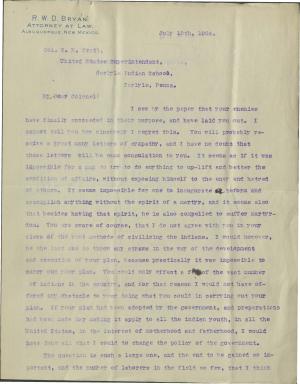Bryan Sends Pratt Sympathies on News of His Final Resignation Bryan Sends Pratt Sympathies on News of His Final Resignation, 1904