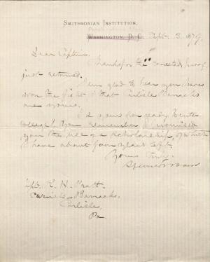 Baird Congratulates Pratt on Securing Carlisle Barracks Baird Congratulates Pratt on Securing Carlisle Barracks, 1879