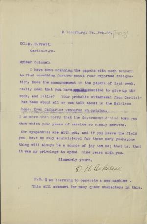 Bakeless Sends Pratt Sympathies for His Resignation Bakeless Sends Pratt Sympathies for His Resignation, 1904