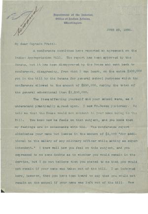 Belt Urges Pratt to Reconsider Resignation Threat, 1892