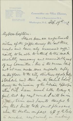 Beltzhoover Discusses Indian Appropriations Bill with Pratt, 1892
