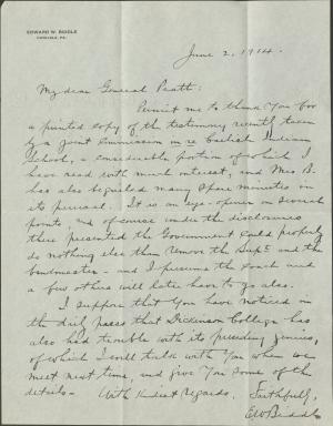 Biddle Discusses 1914 Congressional Investigation with Pratt, 1914