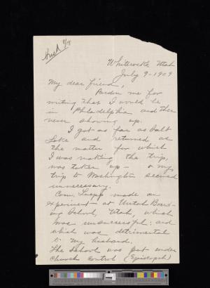 Bonnin Discusses Uintah Boarding School Politics with Pratt, 1909