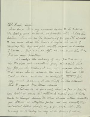 Bowersox Expresses Feelings on Revoked Promotion to Pratt, 1902