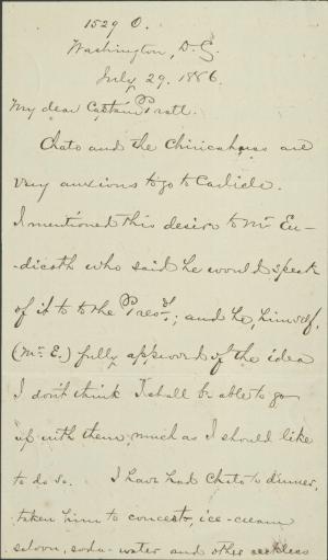 Bourke Discusses Chiricahua Prisoners Desire to Attend Carlisle, 1886
