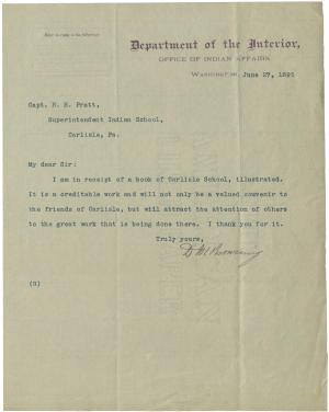 Browning Acknowledges Receipt of Carlisle School Pamphlets Browning Acknowledges Receipt of Carlisle School Pamphlets, 1895