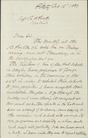 Brunot Shares Plans for Pratt's Visit to Pittsburgh, 1883