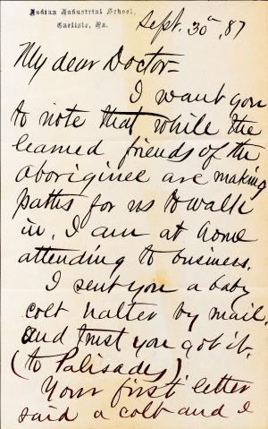 Letter from Richard H. Pratt to Cornelius R. Agnew, September 30, 1887