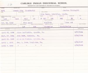 Joseph John (Kochteets) Student File Joseph John (Kochteets) Student File