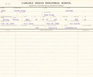Walter Young Student File