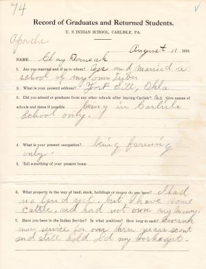 Clay Domieah (Dom-ie-ah) Student File