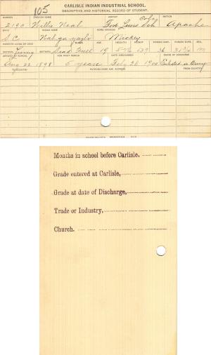 Willie Neal (Nah-gu-yazli) Student File Willie Neal (Nah-gu-yazli) Student File