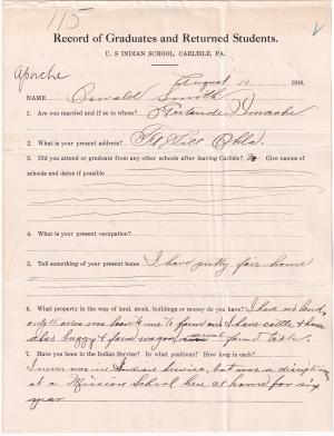 Oswald Smith (Na-cha-no-tethla) Student File Oswald Smith (Na-cha-no-tethla) Student File