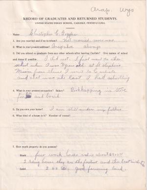 Christopher C. Goggles (White Man) Student File
