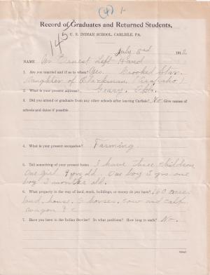 Ernest Left Hand Student File
