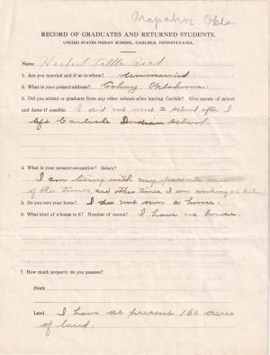 Herbert Little Bird (Follower) Student File
