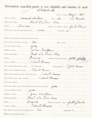 Howard Metoxen Student File