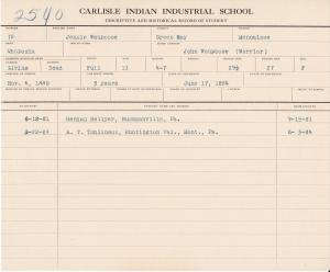 Jennie Waupoose Student File Jennie Waupoose Student File