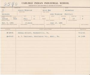 Jennie Waupoose Student File