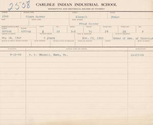 Clara Hoover Student File