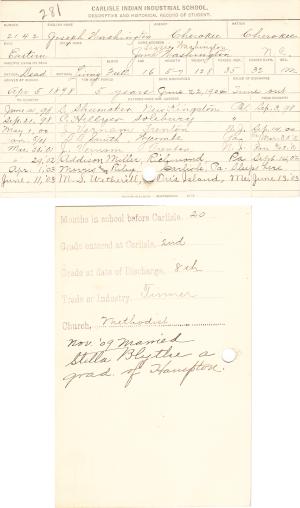 Joseph Washington Student File