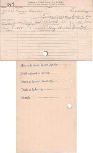 George Wasson Student File